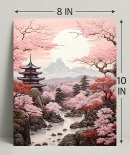 Tranquil Cherry Blossom Landscape Poster