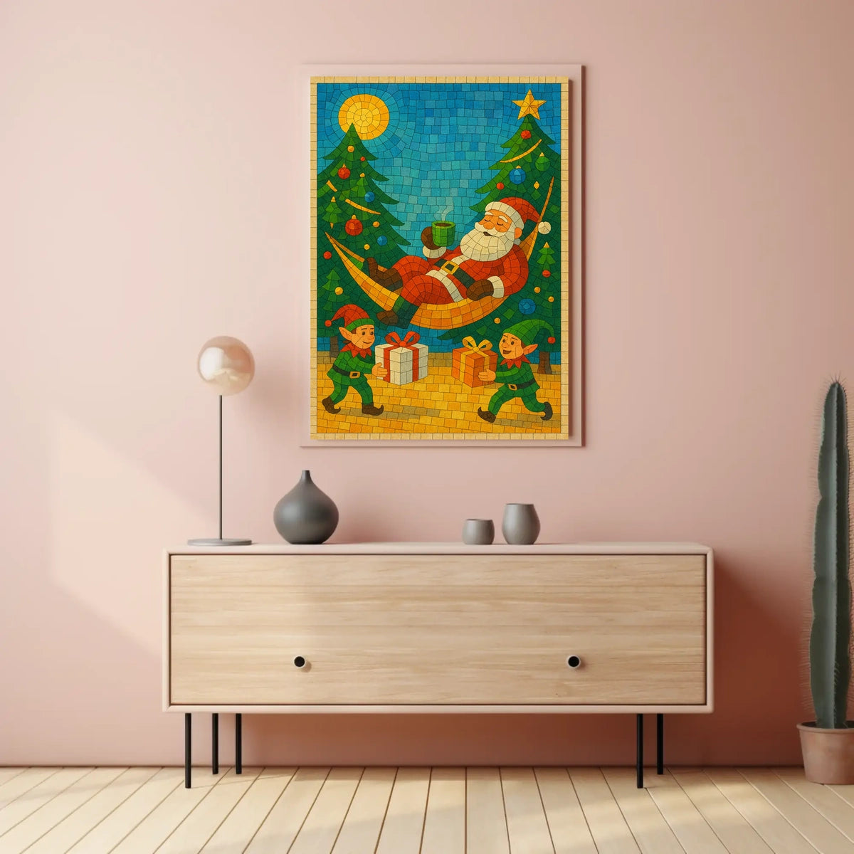 Santa's Cozy Christmas Hammock Mosaic Art Poster