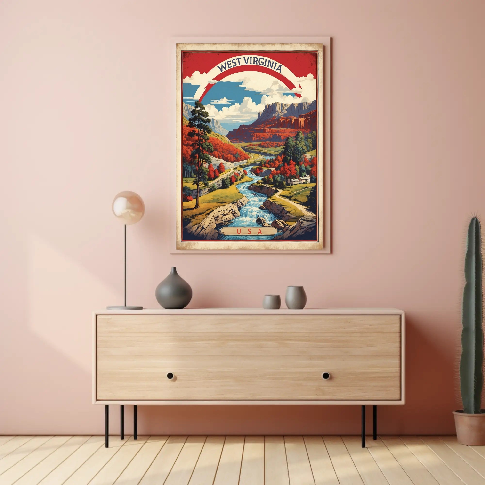 West Virginia Vintage Travel Illustration Poster