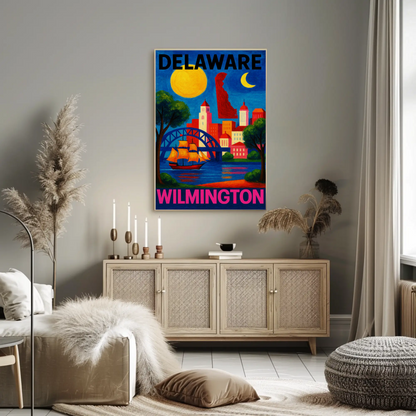 Wilmington Delaware Sailboat Bridge Skyline Travel Poster