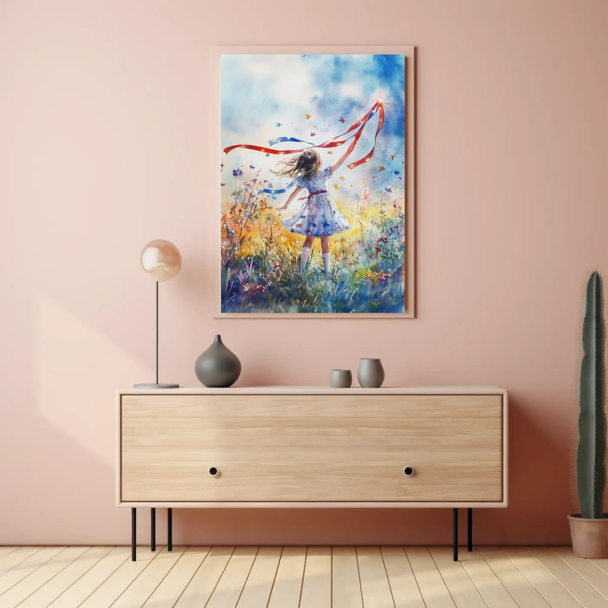 Vibrant Young Girl Spinning Ribbon Decorative Artwork Poster