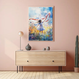 Vibrant Young Girl Spinning Ribbon Decorative Artwork Poster