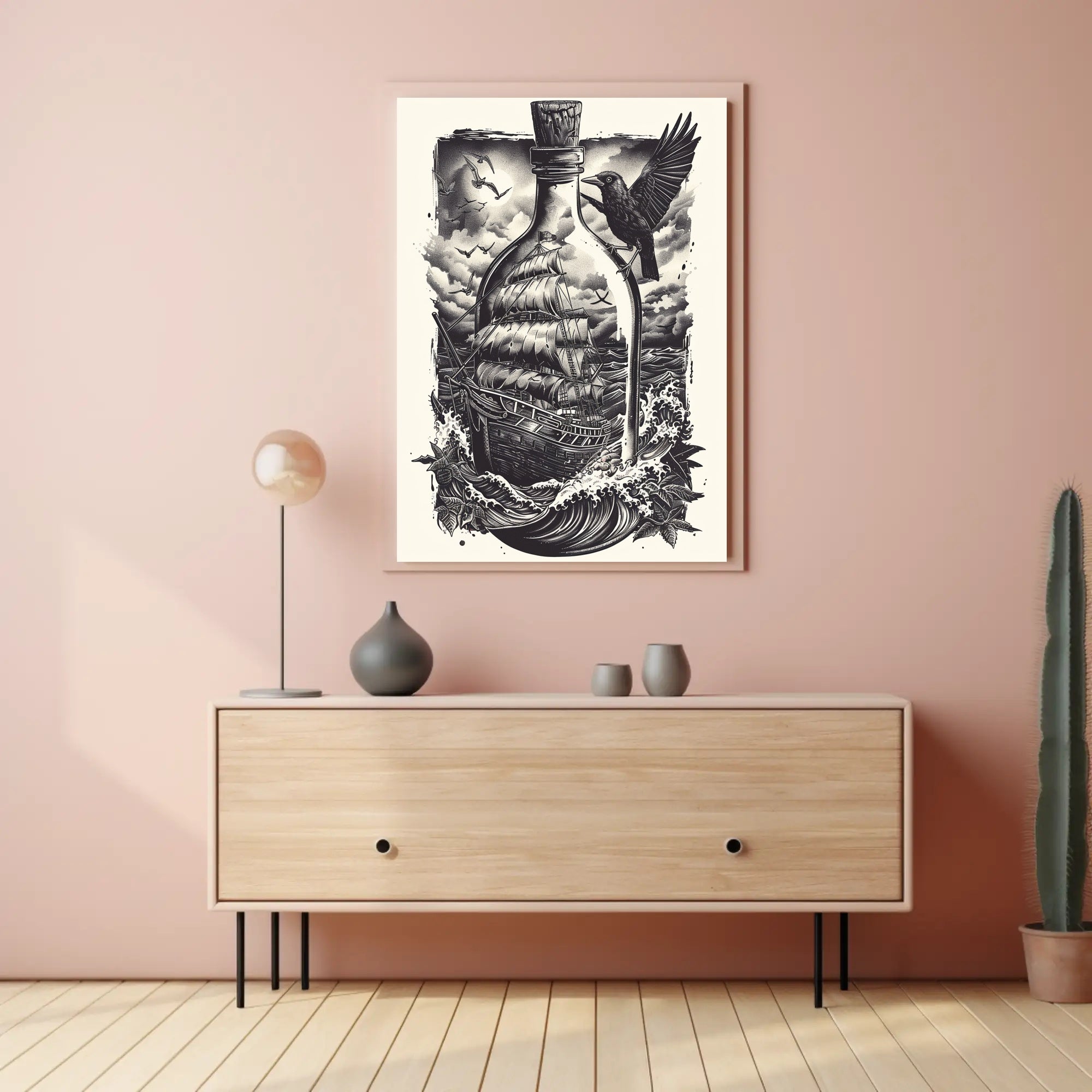 Ship In A Bottle Poster Art Print for Home Decor PosterGoat