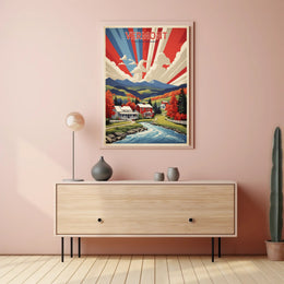 Vibrant Vermont Landscape: Vintage Travel Poster