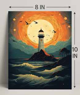 Lighthouse At Sunset Poster PosterGoat