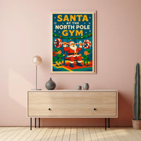 Santa Claus Lifting Weights Vintage Christmas Pop Culture Poster