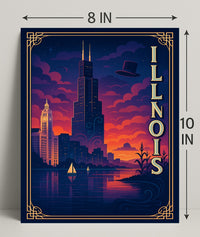 Illinois Skyline at Sunset: Captivating Travel Poster