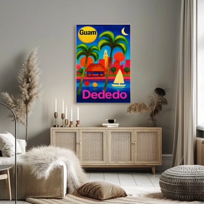 Dededo Guam Colorful Skyline Moonlight Travel Poster