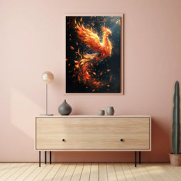 Phoenix Rebirth Modern Art Poster: Vibrant Fantasy Decor