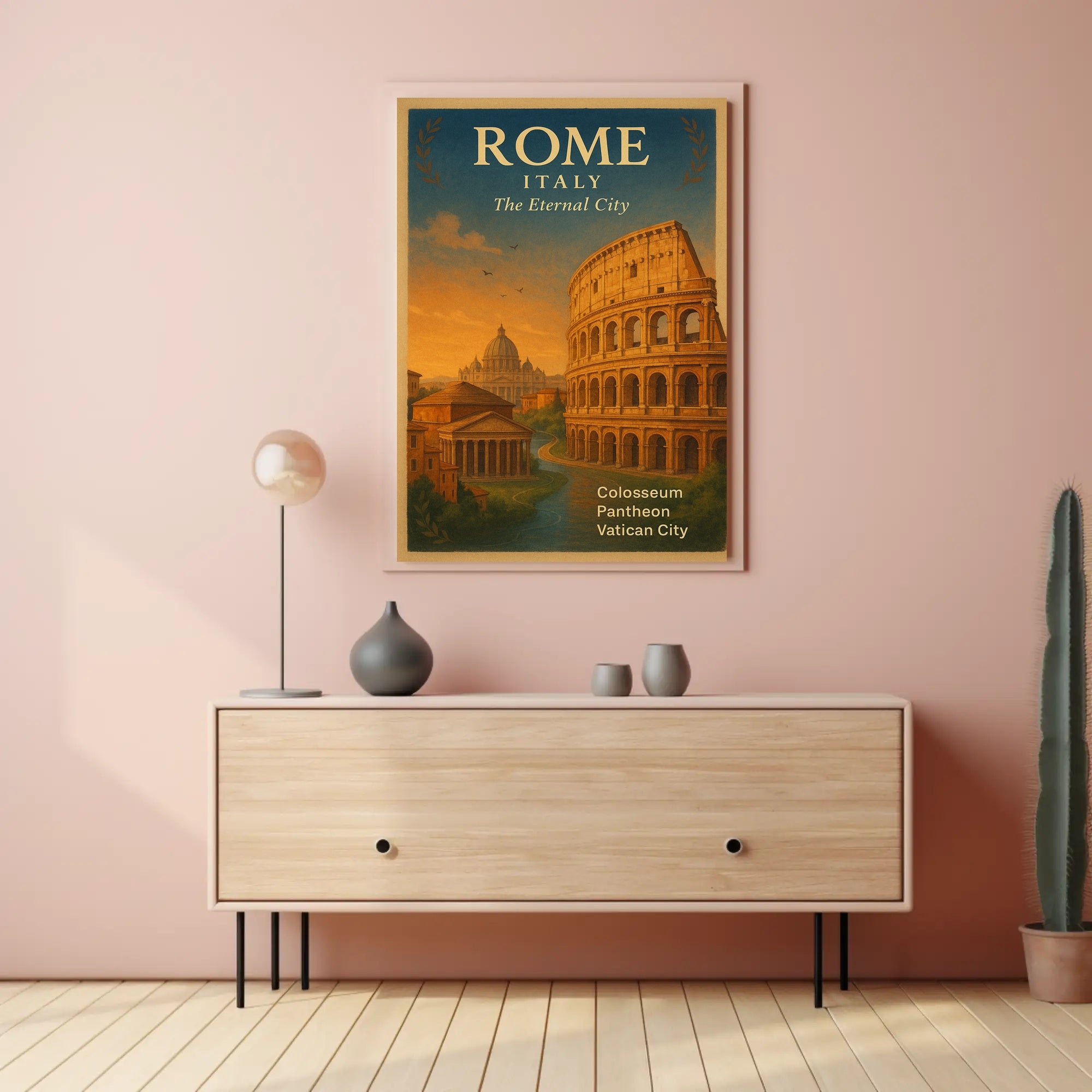 Rome Vintage Travel Poster Italy Colosseum Print