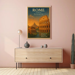 Rome Vintage Travel Poster Italy Colosseum Print