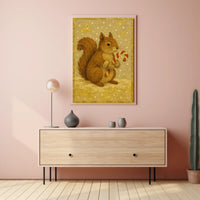 Festive Squirrel with Candy Cane Poster