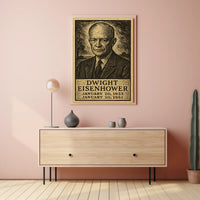 Eisenhower Portrait Midcentury Woodcut Patriotic Poster