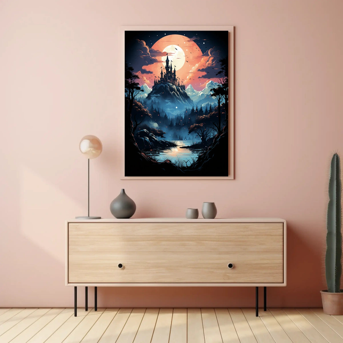 Fantasy Castle Scene in Mystical Landscape Futuristic Sci-Fi Poster