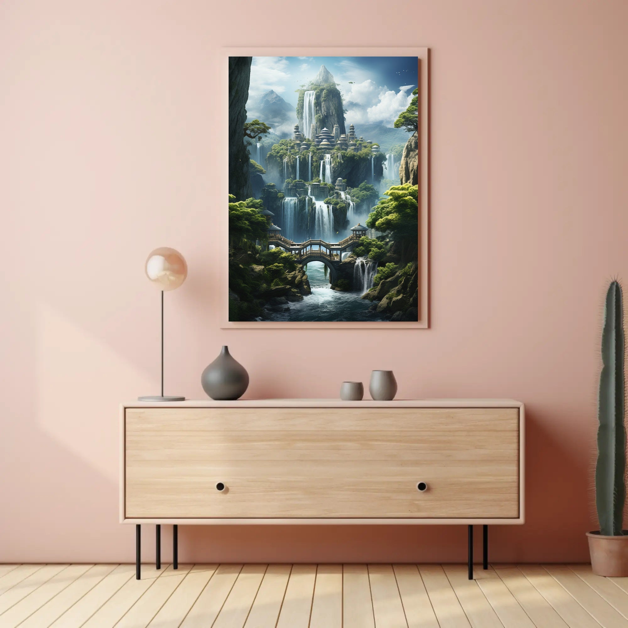 Mythical City in Enchanting Mountains Futuristic Sci-Fi Poster