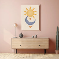 Stylized Sun and Moon Abstract Artistic Poster