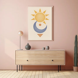 Stylized Sun and Moon Abstract Artistic Poster