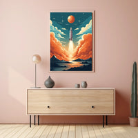 Rocket Launch Against Cosmic Backdrop Space or Astronomy Poster