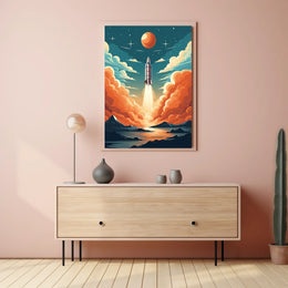 Rocket Launch Against Cosmic Backdrop Space or Astronomy Poster