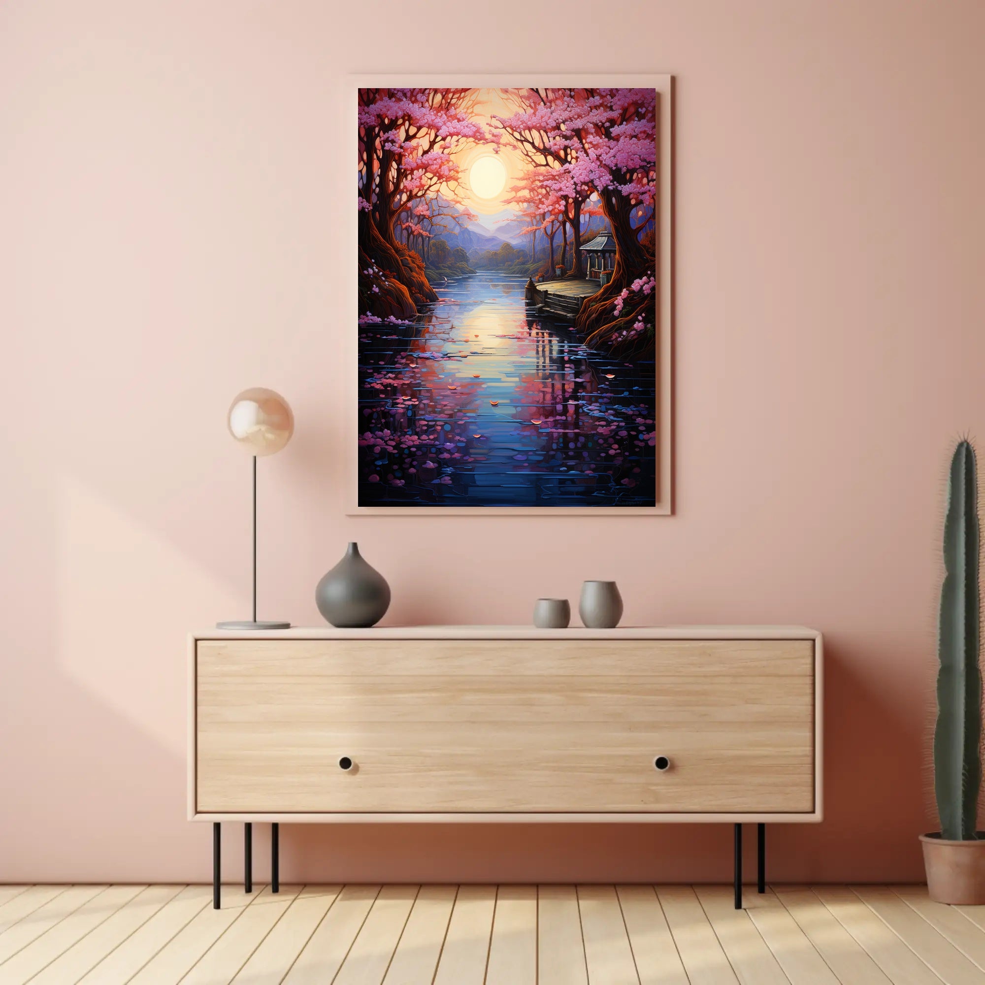 Tranquil Cherry Blossom Landscape Poster