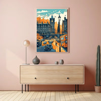 Mid-Century European Cityscape Retro Art Poster