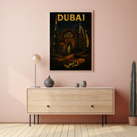 Dubai Skyline Poster With Arabic Calligraphy For Home Decor