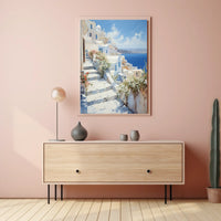 Santorini Sunrise: Greek Coastal Travel Poster