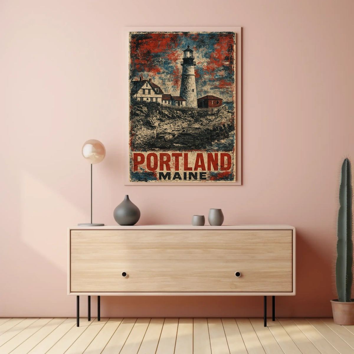 Timeless Portland Maine Lighthouse Coastal Vintage Travel Lithograph Scenic Collectors Nautical Architecture Poster