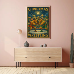 Christmas Wrestling Reindeer: A Whimsical Sports Poster