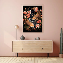 Koi Fish and Peony Japanese Art Poster