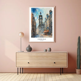 Edinburgh Cityscape Watercolor Art Vibrant Urban Cityscape Poster PosterGoat
