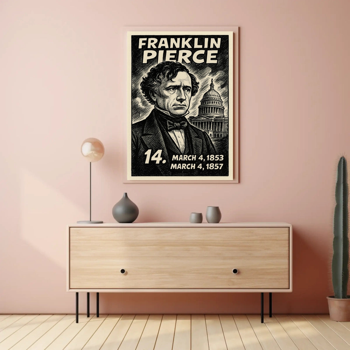 Franklin Pierce 14th President of the United States B & W Comic Sketch Poster