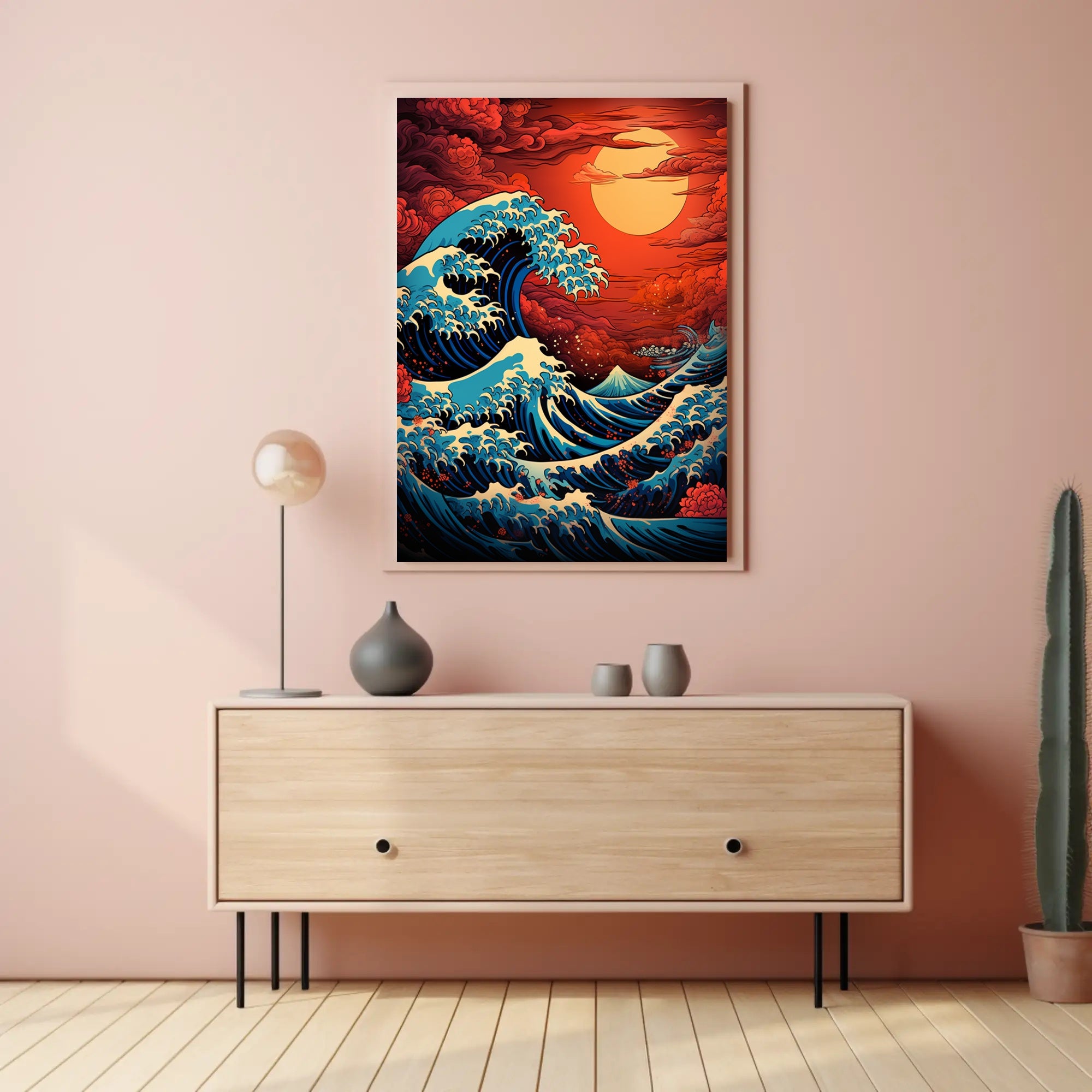 The Great Wave And Fiery Sky Poster PosterGoat