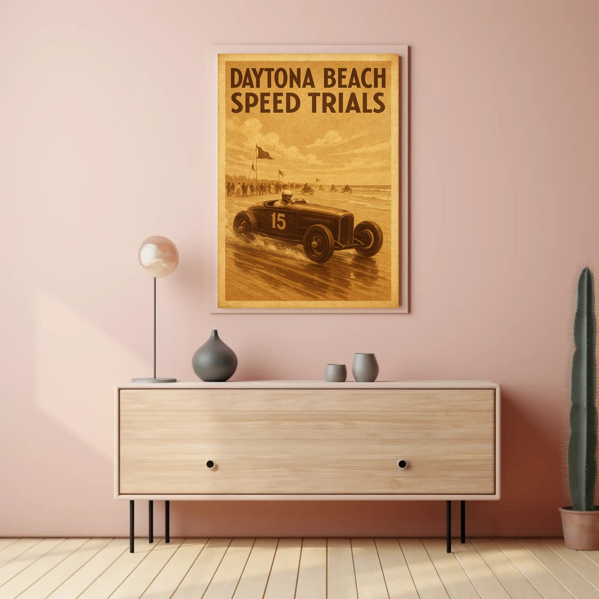 Vintage Car Race Daytona Beach Speed Excitement Poster