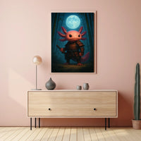 Samurai Axolotl Under The Moon Poster