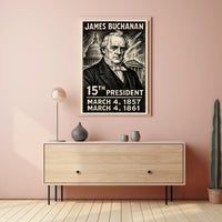 James Buchanan 15th President of the United States B & W Comic Sketch Poster