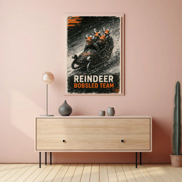 Reindeer Bobsled Team Poster