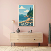 Acadia National Park Vintage Wanderlust Poster