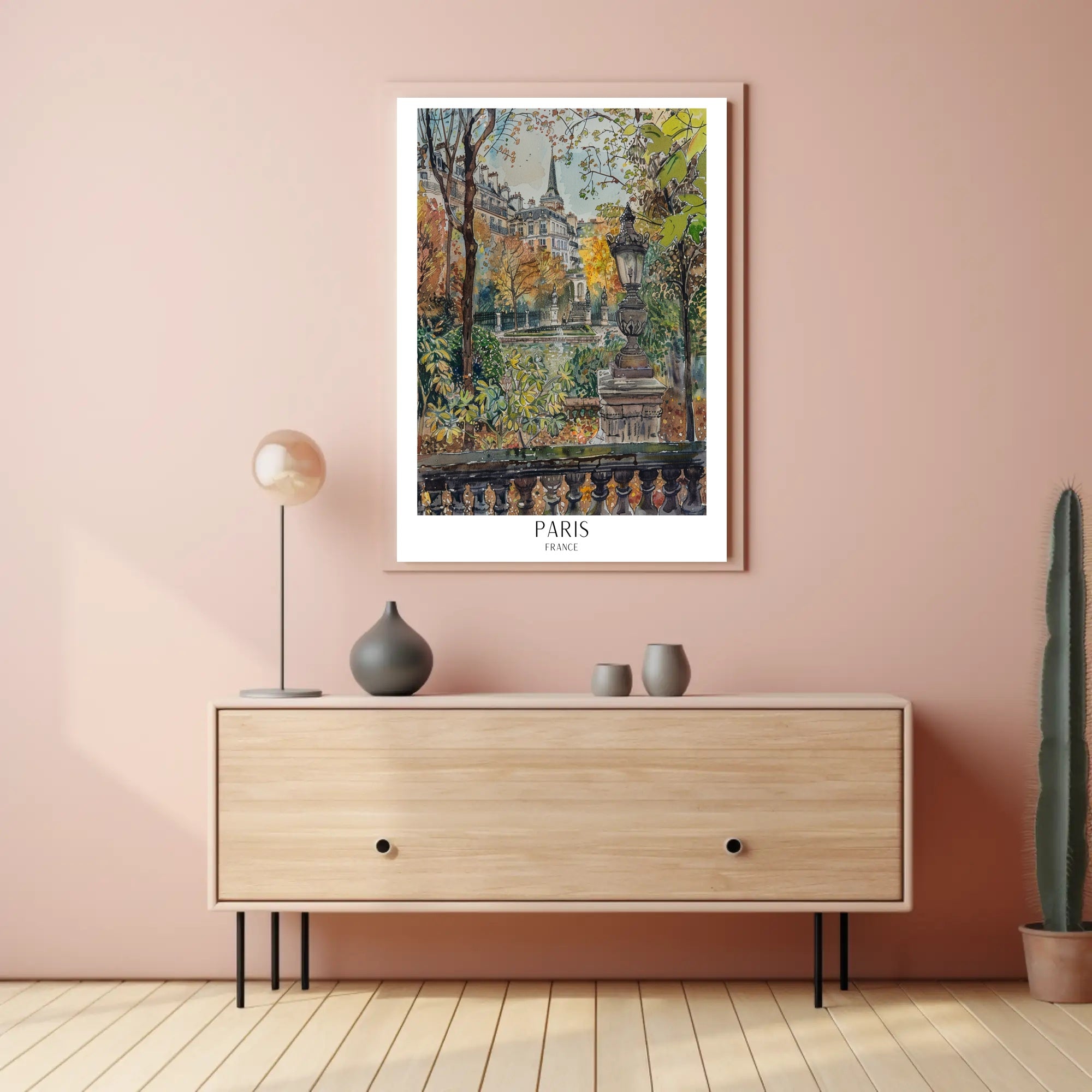 Parisian Autumn Elegance Watercolor in Urban or Cityscape Poster PosterGoat