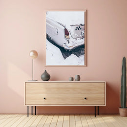 Vintage Car In Snow Vintage Poster