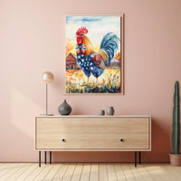 rooster crowing proudly at sunrise Poster