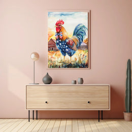rooster crowing proudly at sunrise Poster