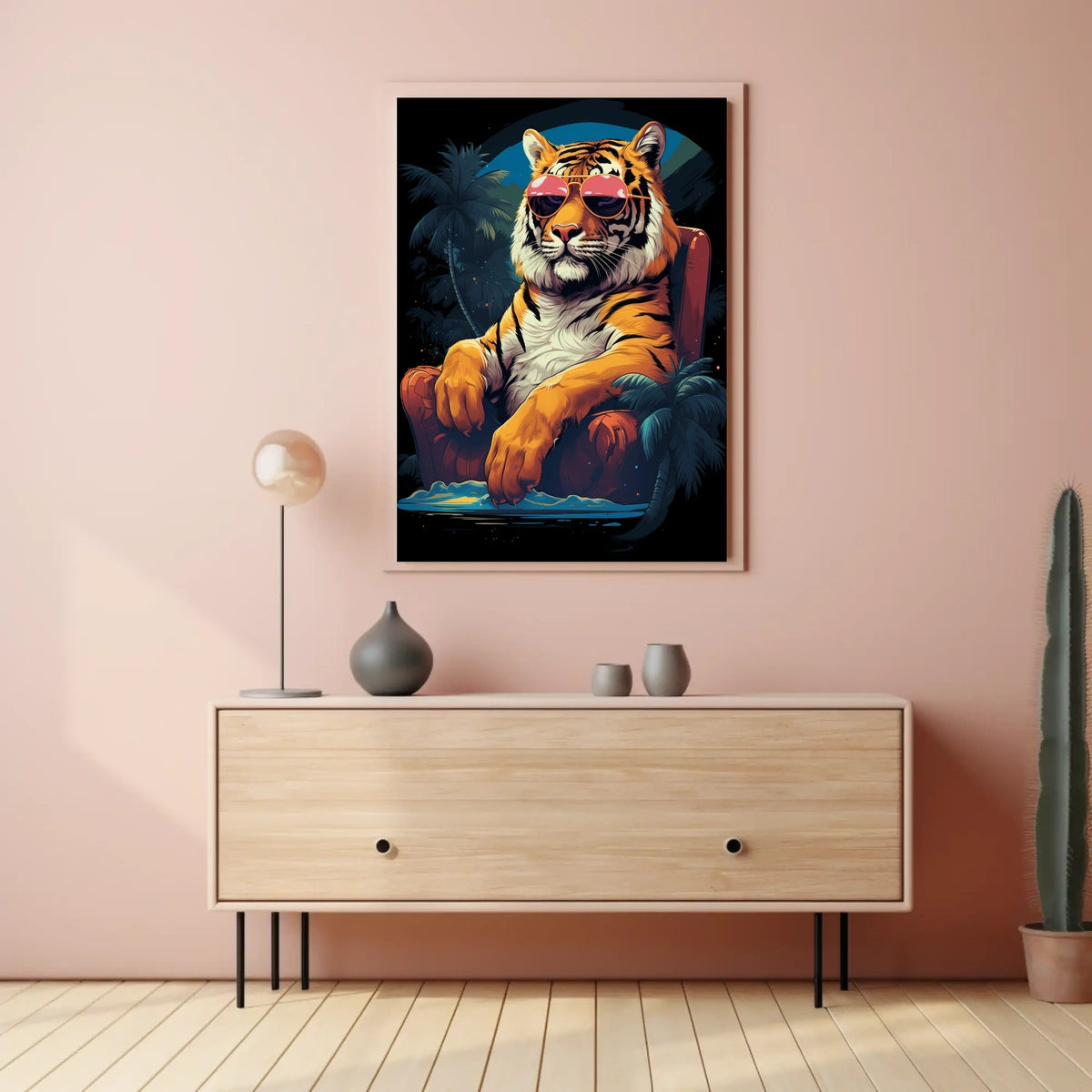 Tiger on Chair with Sunglasses - Animal Poster