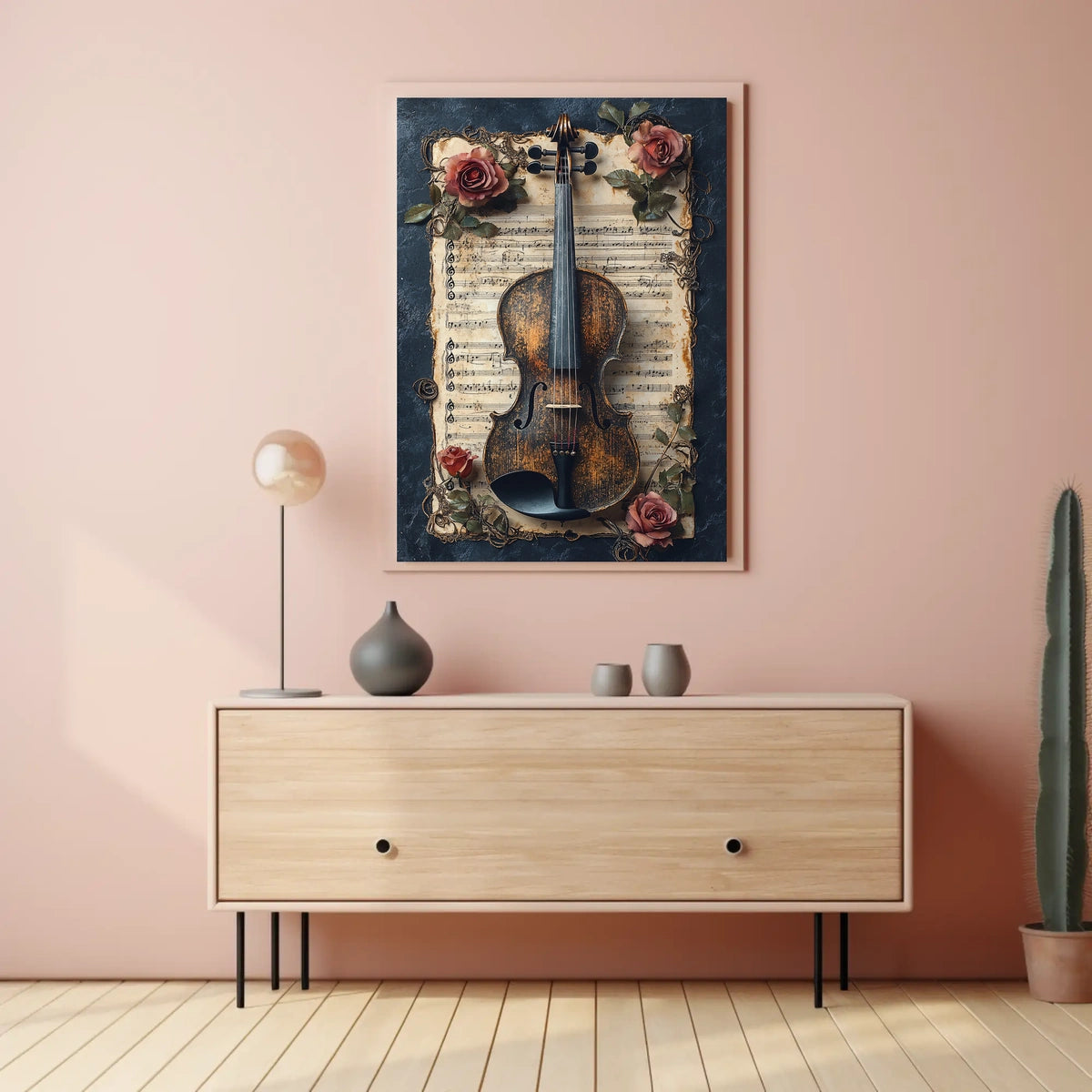 Melodic Nostalgia: Vintage Violin and Roses Artistic Poster