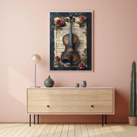 Melodic Nostalgia: Vintage Violin and Roses Artistic Poster
