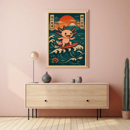 Surfing Axolotl Adventure Poster PosterGoat
