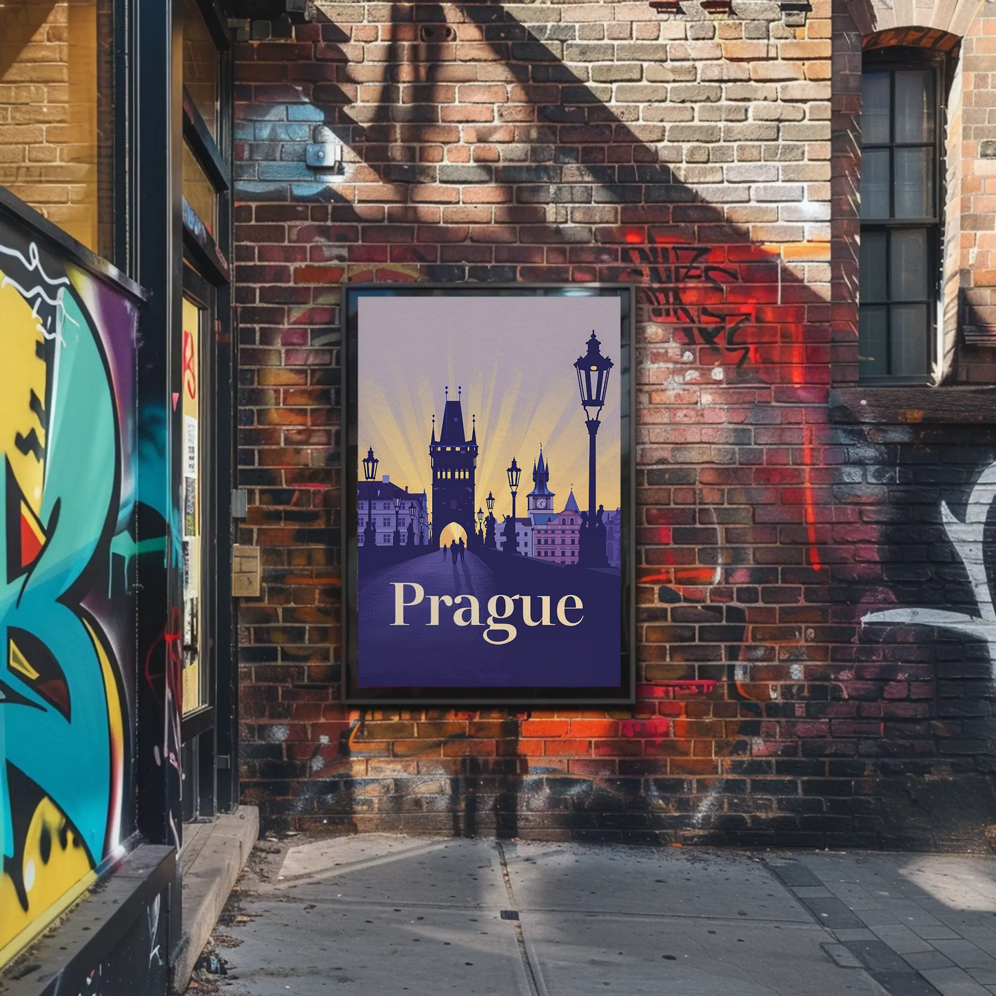 Prague Charles Bridge Sunset Silhouettes Poster