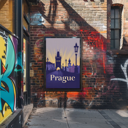 Prague Charles Bridge Sunset Silhouettes Poster