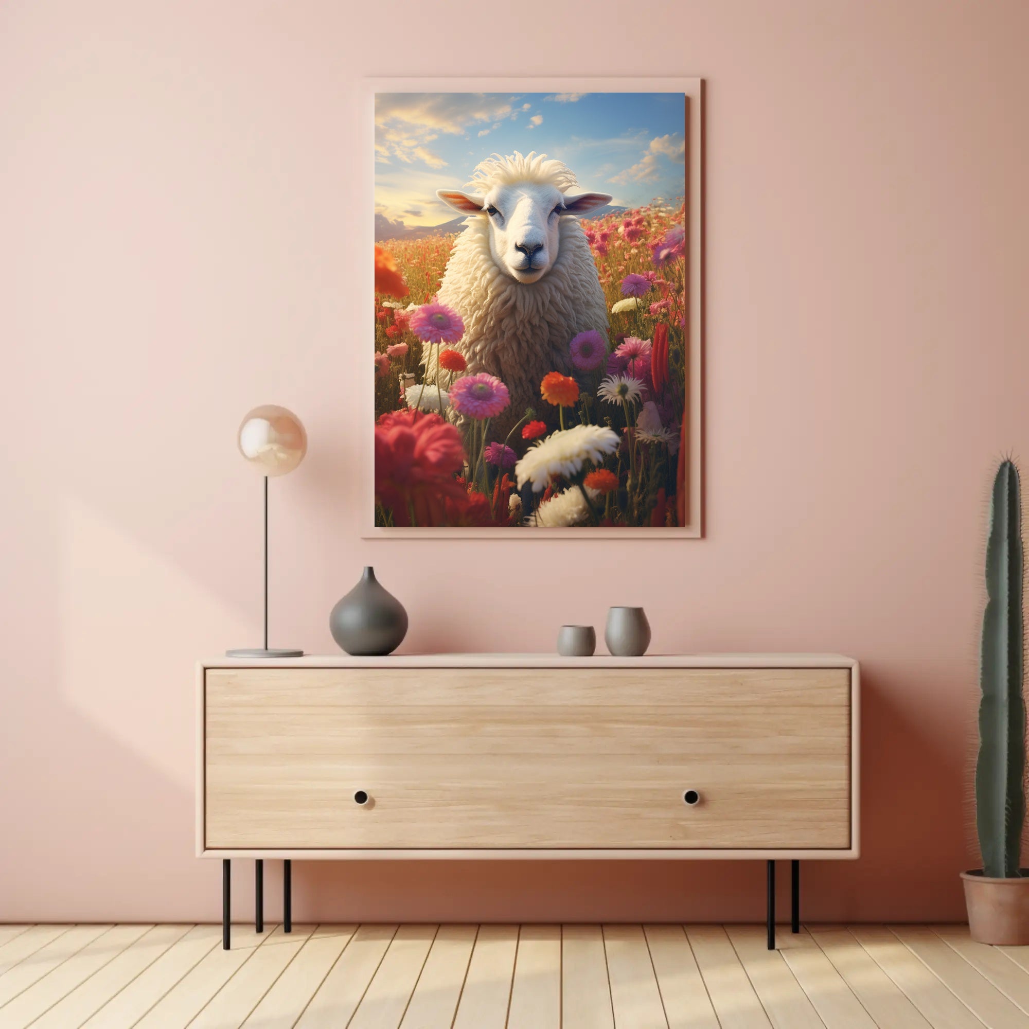 Sheep in Vibrant Field Animal Poster