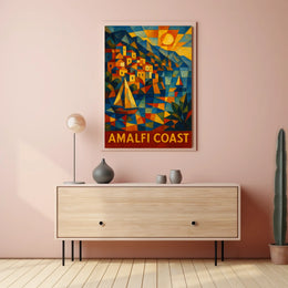 Amalfi Coast Vibrant Mosaic Poster Coastal Wall Art